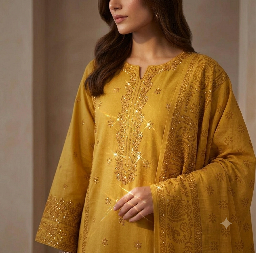 PC - 024 Stitched Cotton Suit with Nelo Kara Dupatta 3PC