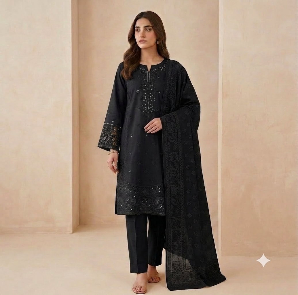 PC - 026 Stitched Cotton Suit with Nelo Kara Dupatta 3PC