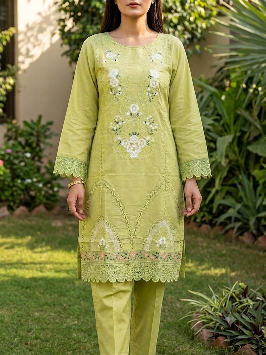 PC - 027 Stitched Cotton Suit with Nelo Kara Dupatta 3PC