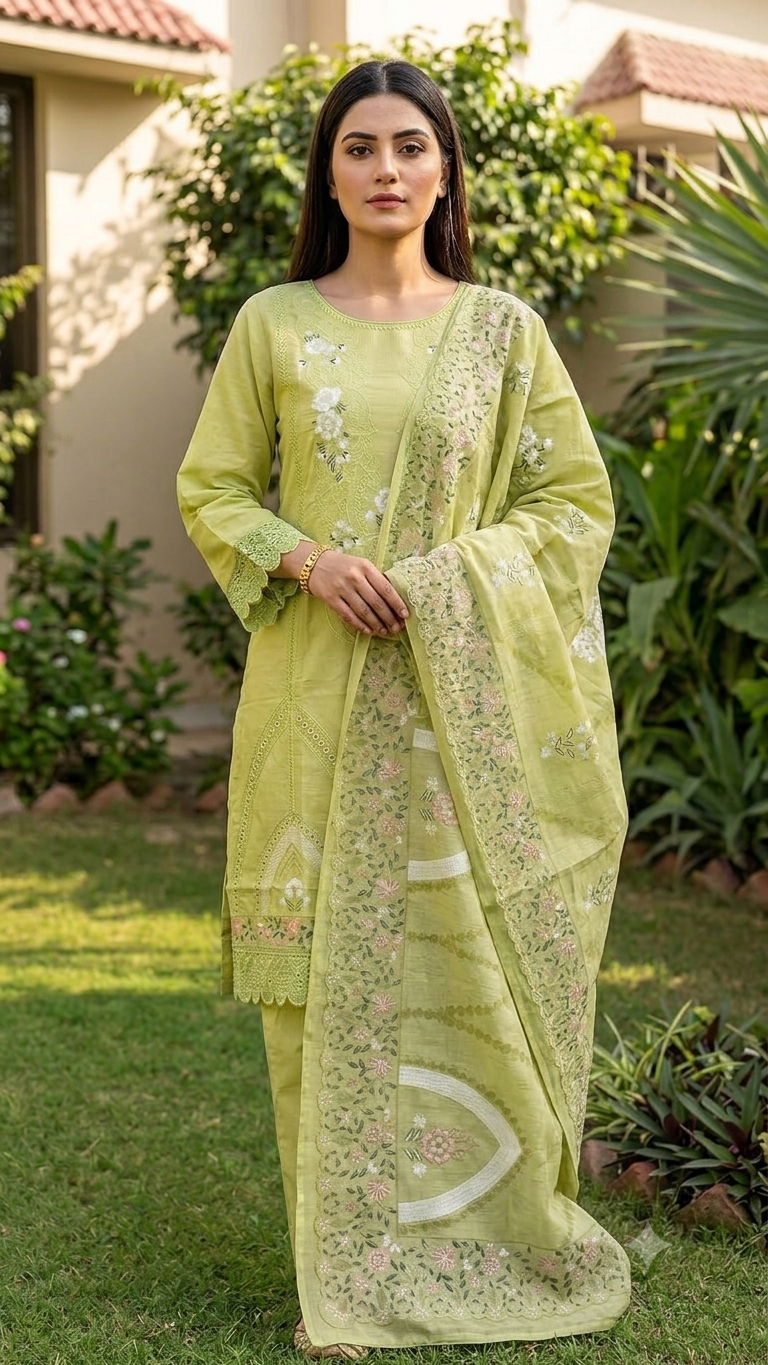 PC - 027 Stitched Cotton Suit with Nelo Kara Dupatta 3PC