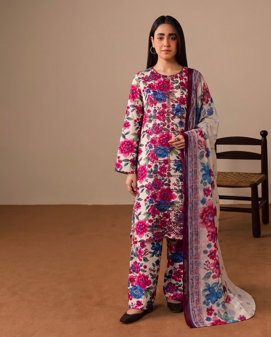PC - A062 3PC Embroidered Lawn Suit with Chiffon Dupatta
