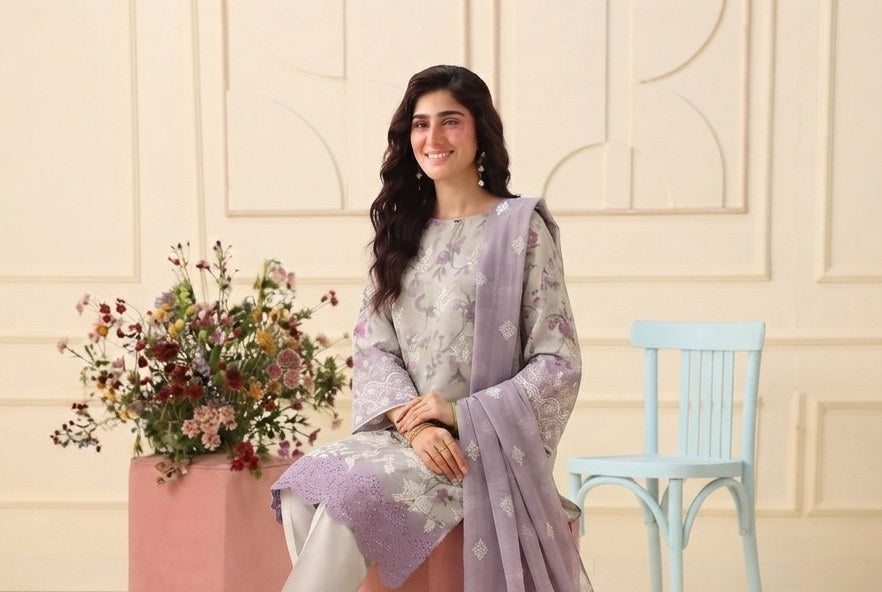 PC - 075 Luxury Printed Doria Lawn with Embroidery