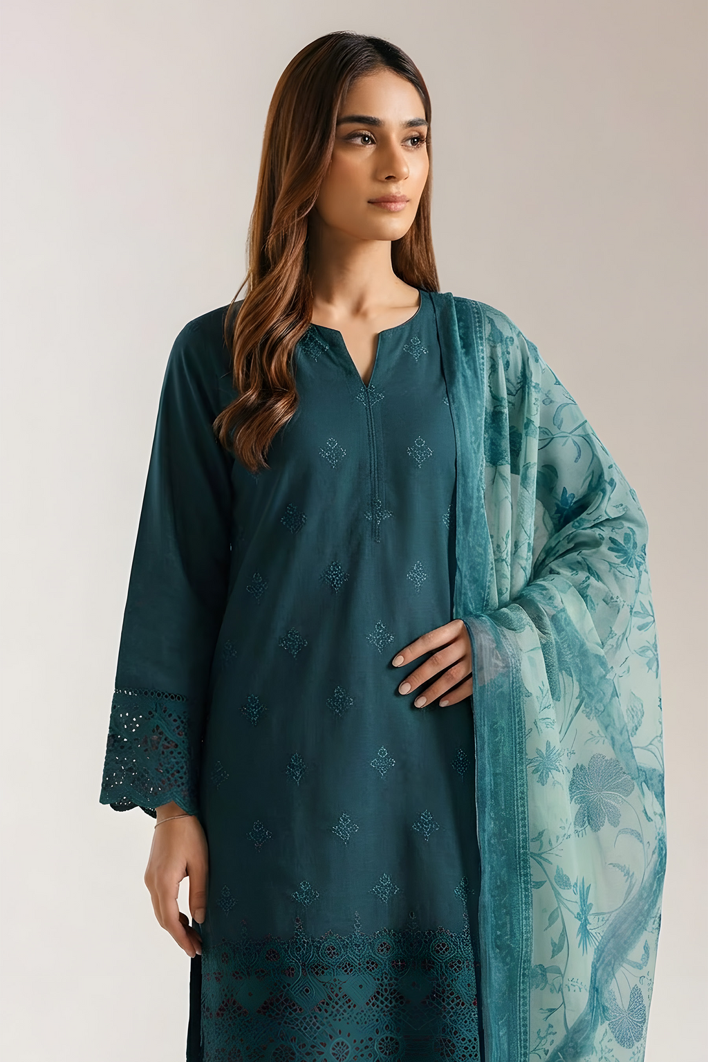 PC  - 087 CHICKENKARI 3 PIECE LAWN UNSTITCEHD SUIT