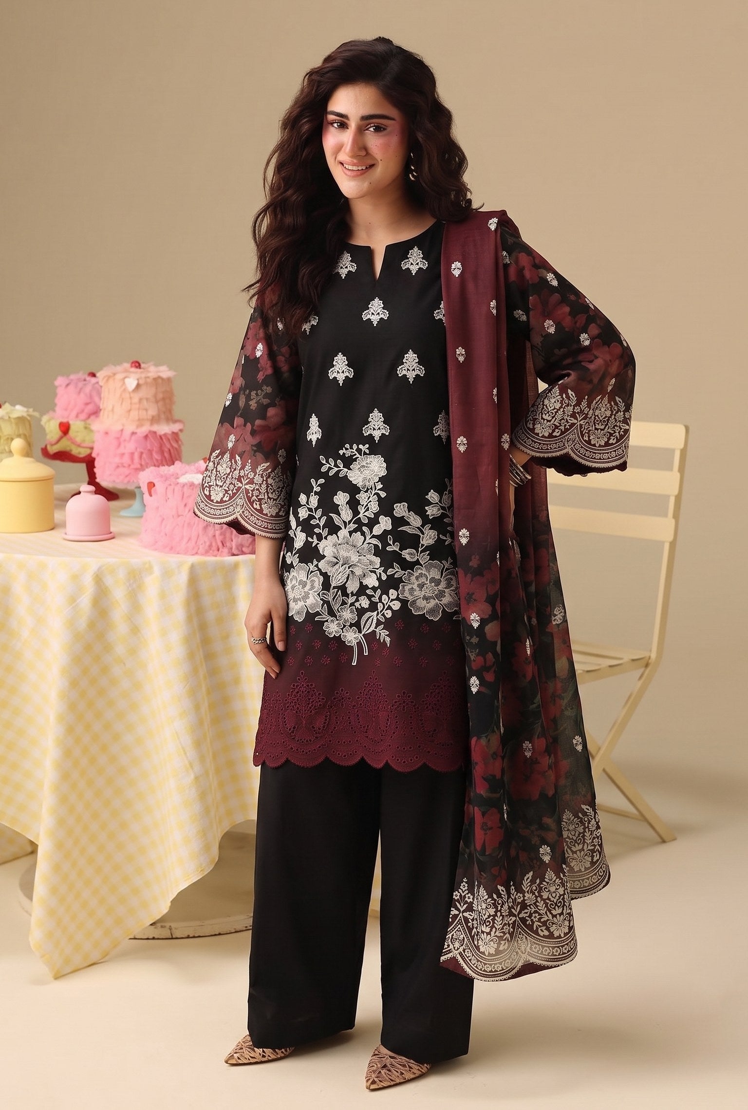 PC - 076 Luxury Printed Doria Lawn with Embroidery
