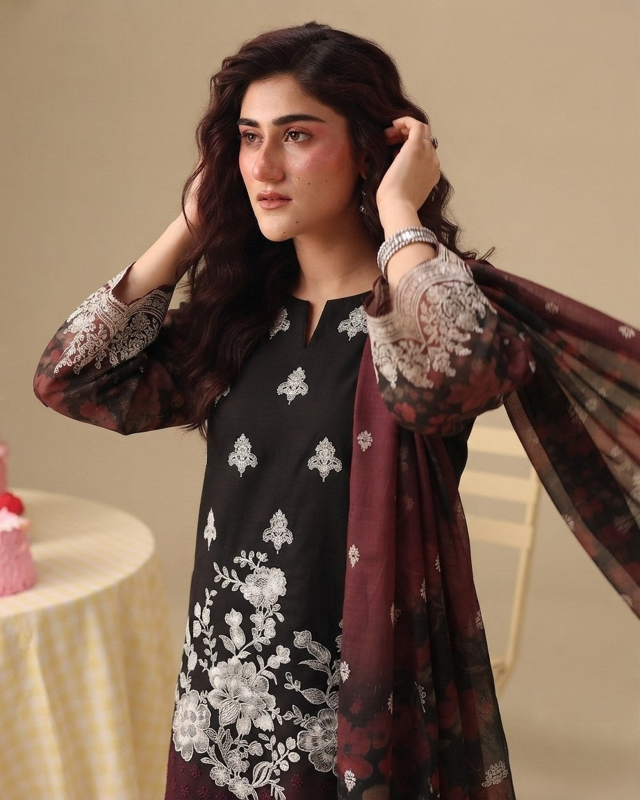 PC - 076 Luxury Printed Doria Lawn with Embroidery