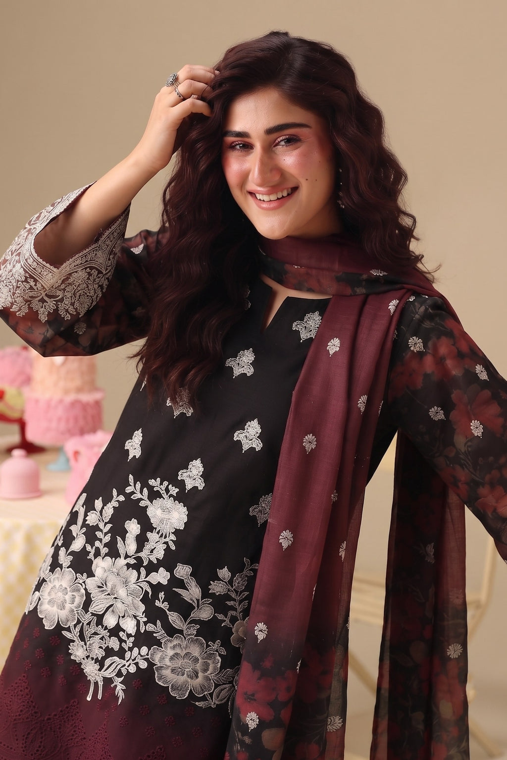 PC - 076 Luxury Printed Doria Lawn with Embroidery