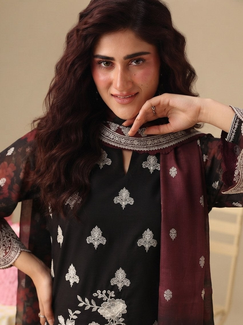 PC - 076 Luxury Printed Doria Lawn with Embroidery