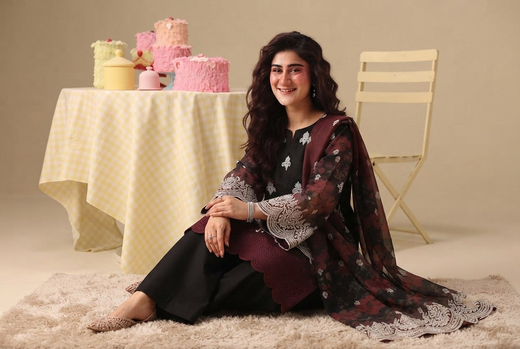 PC - 076 Luxury Printed Doria Lawn with Embroidery