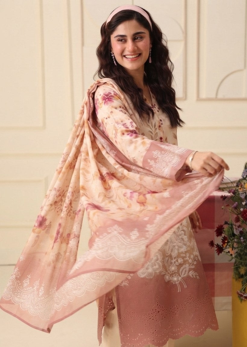PC - 077 Luxury Printed Doria Lawn with Embroidery