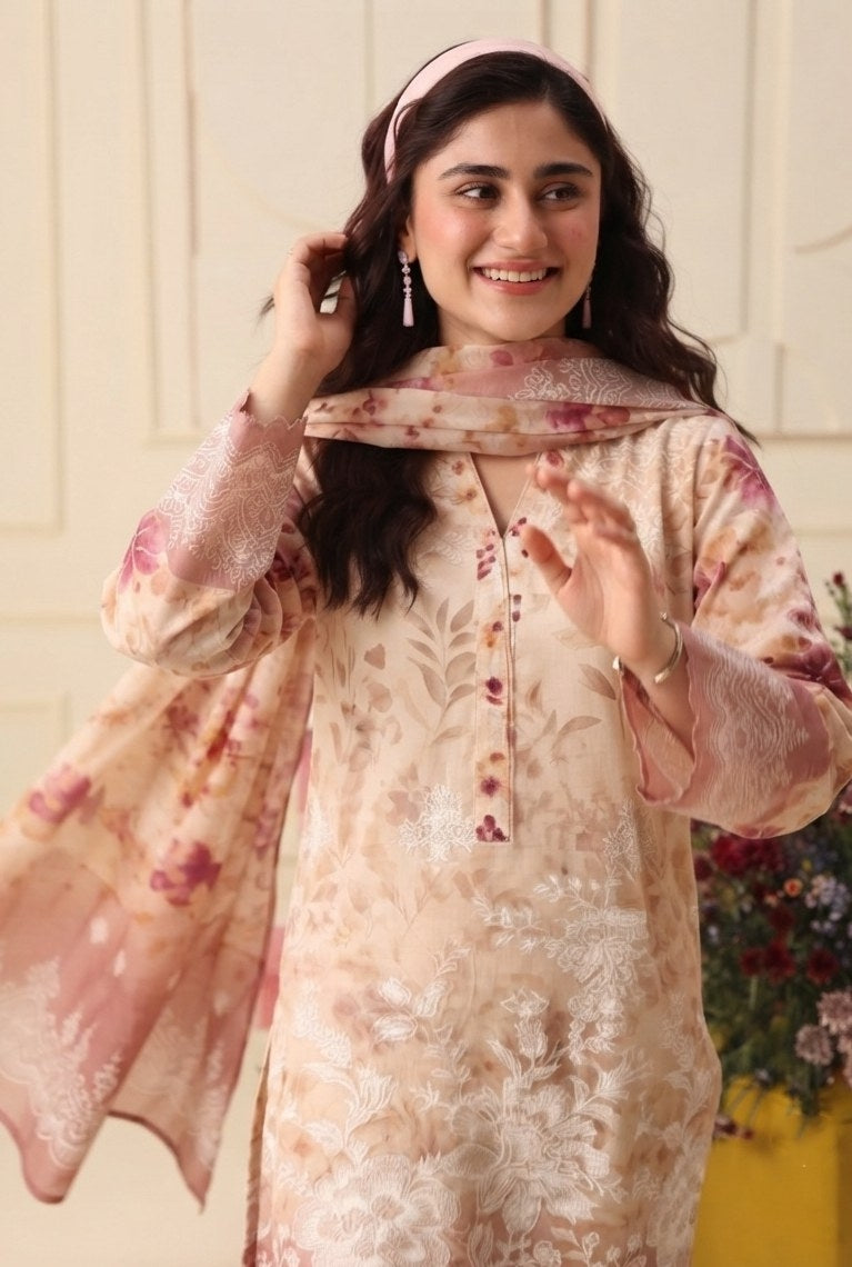 PC - 077 Luxury Printed Doria Lawn with Embroidery