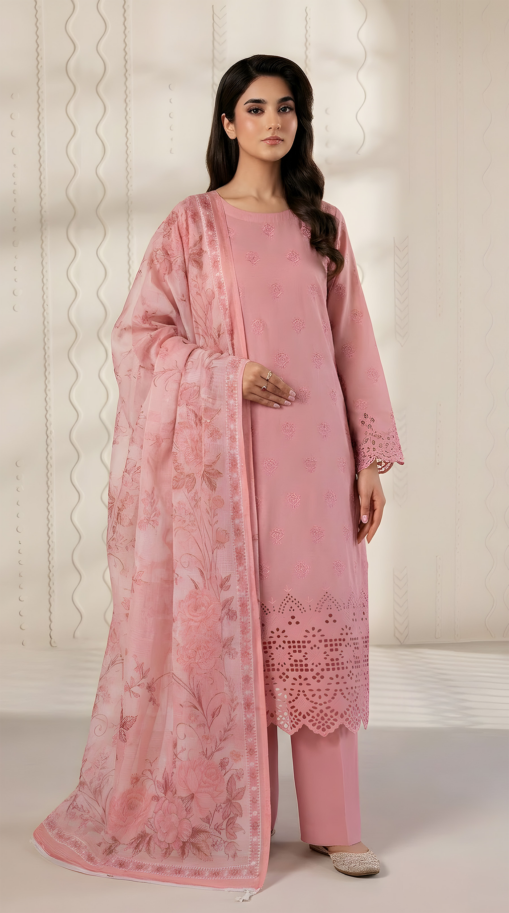 PC  - 085 CHICKENKARI 3 PIECE LAWN UNSTITCEHD SUIT