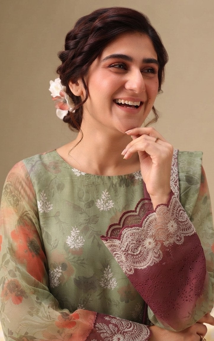 PC - 078 Luxury Printed Doria Lawn with Embroidery