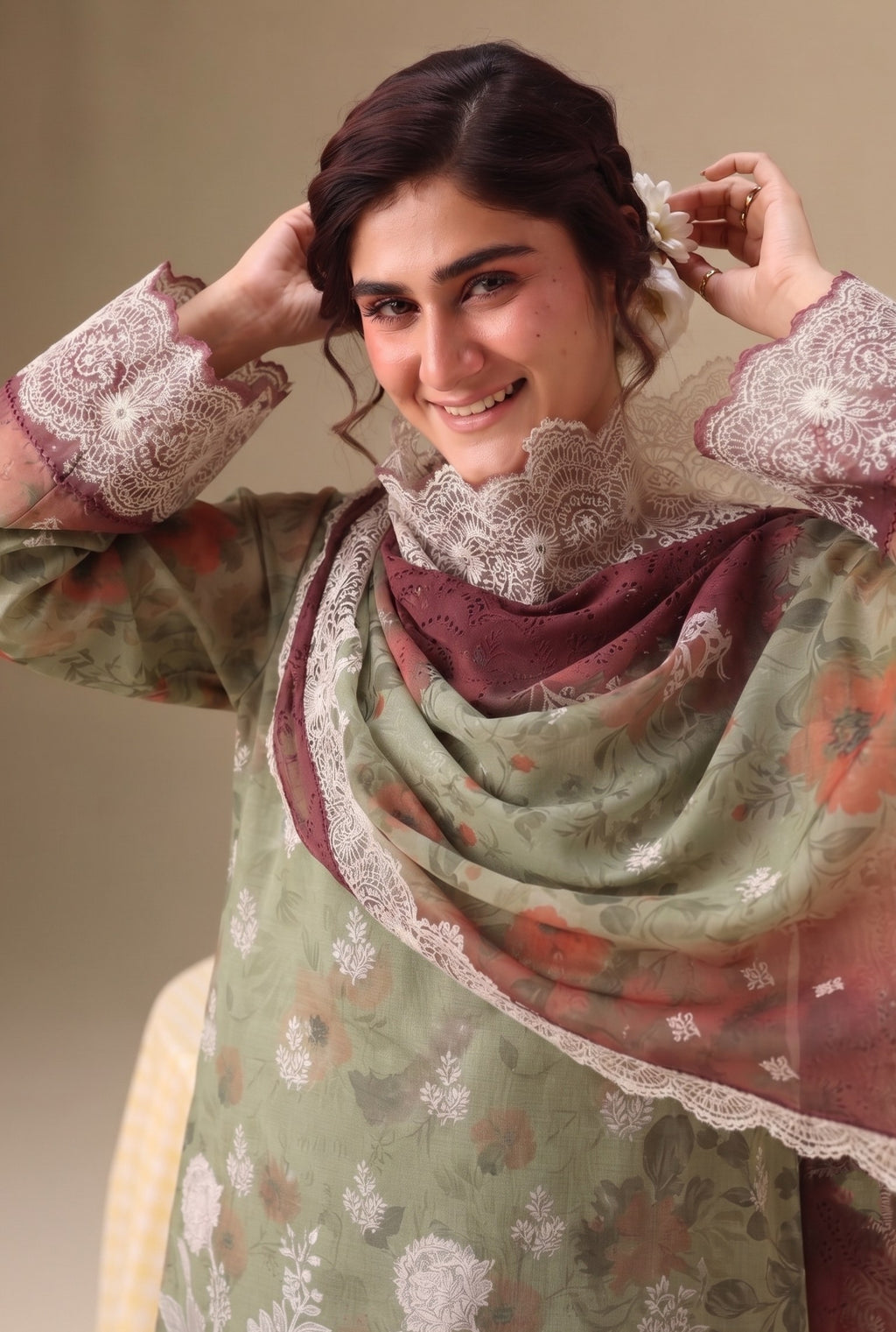 PC - 078 Luxury Printed Doria Lawn with Embroidery