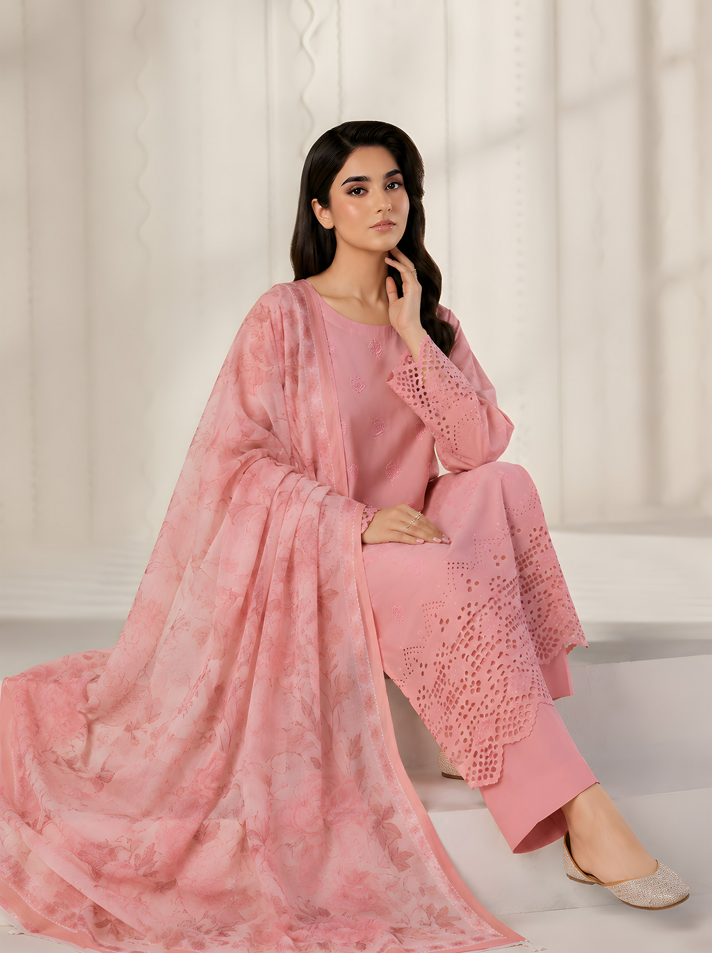 PC  - 085 CHICKENKARI 3 PIECE LAWN UNSTITCEHD SUIT