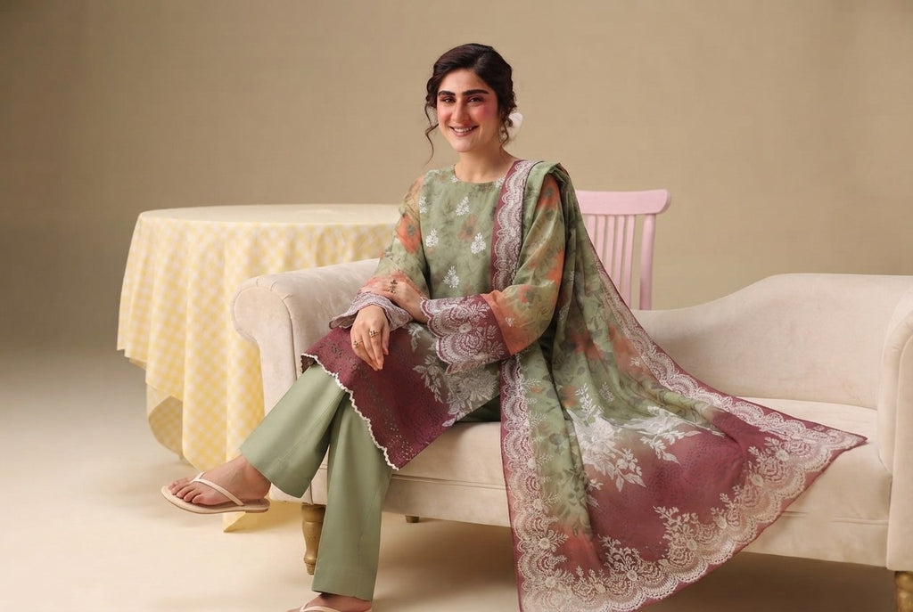 PC - 078 Luxury Printed Doria Lawn with Embroidery
