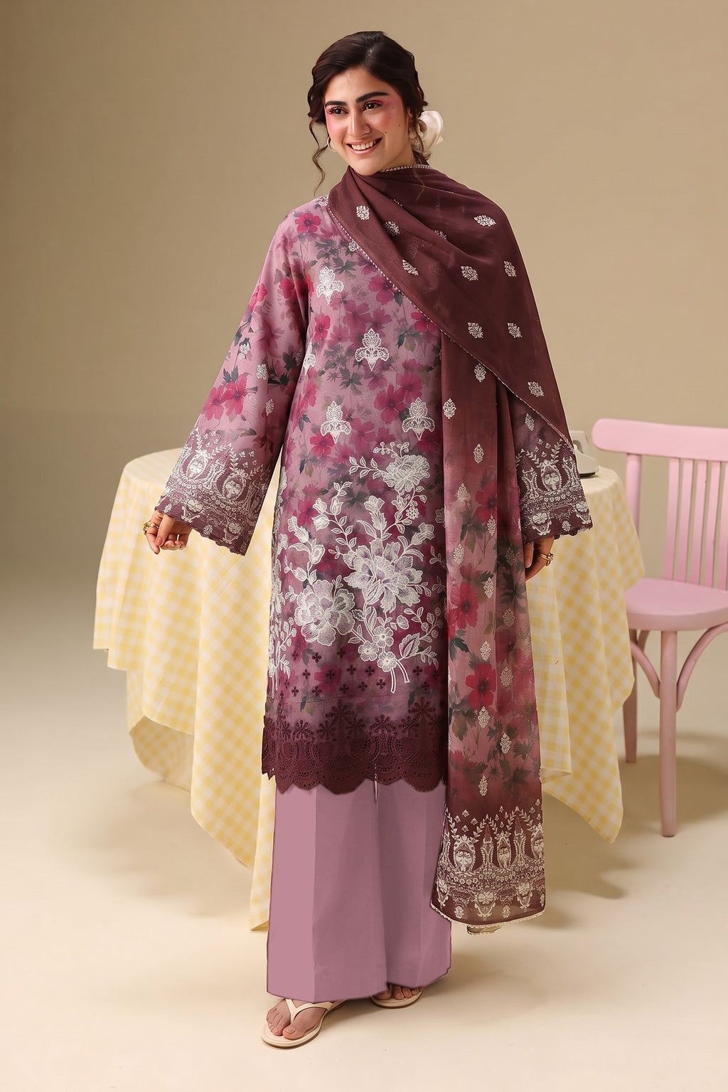 PC - 071 Luxury Printed Doria Lawn with Embroidery