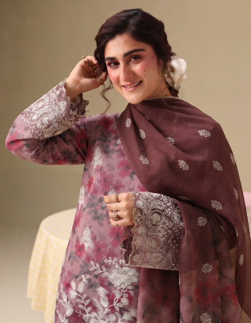 PC - 071 Luxury Printed Doria Lawn with Embroidery