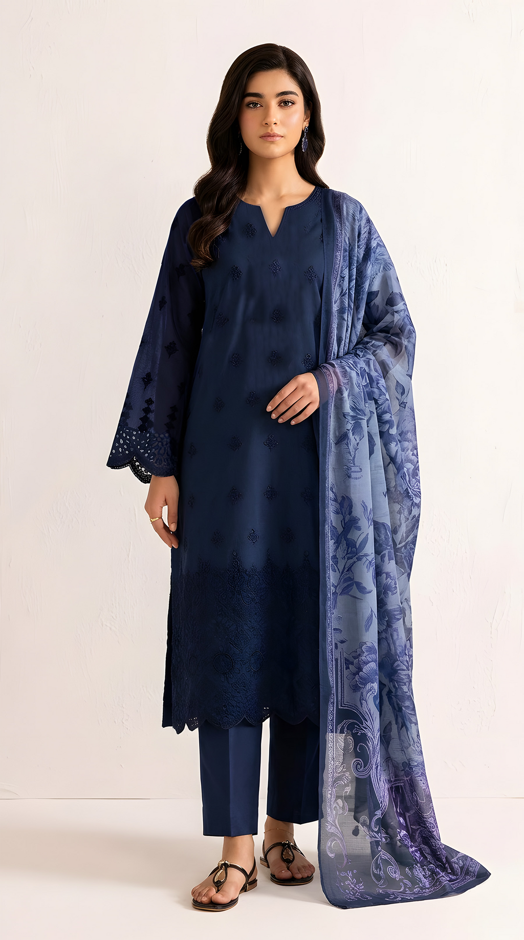 PC  - 084 CHICKENKARI 3 PIECE LAWN UNSTITCEHD SUIT