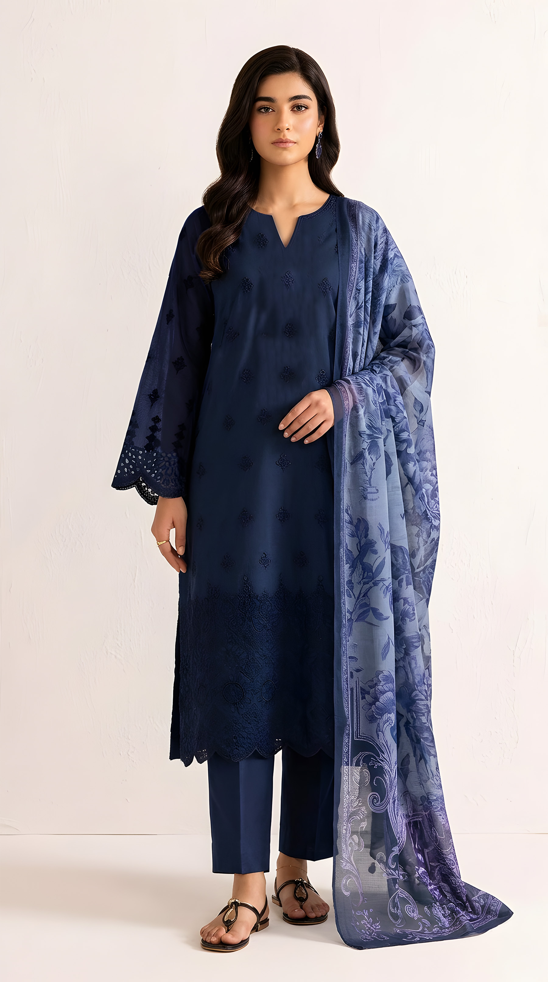 PC  - 084 CHICKENKARI 3 PIECE LAWN UNSTITCEHD SUIT