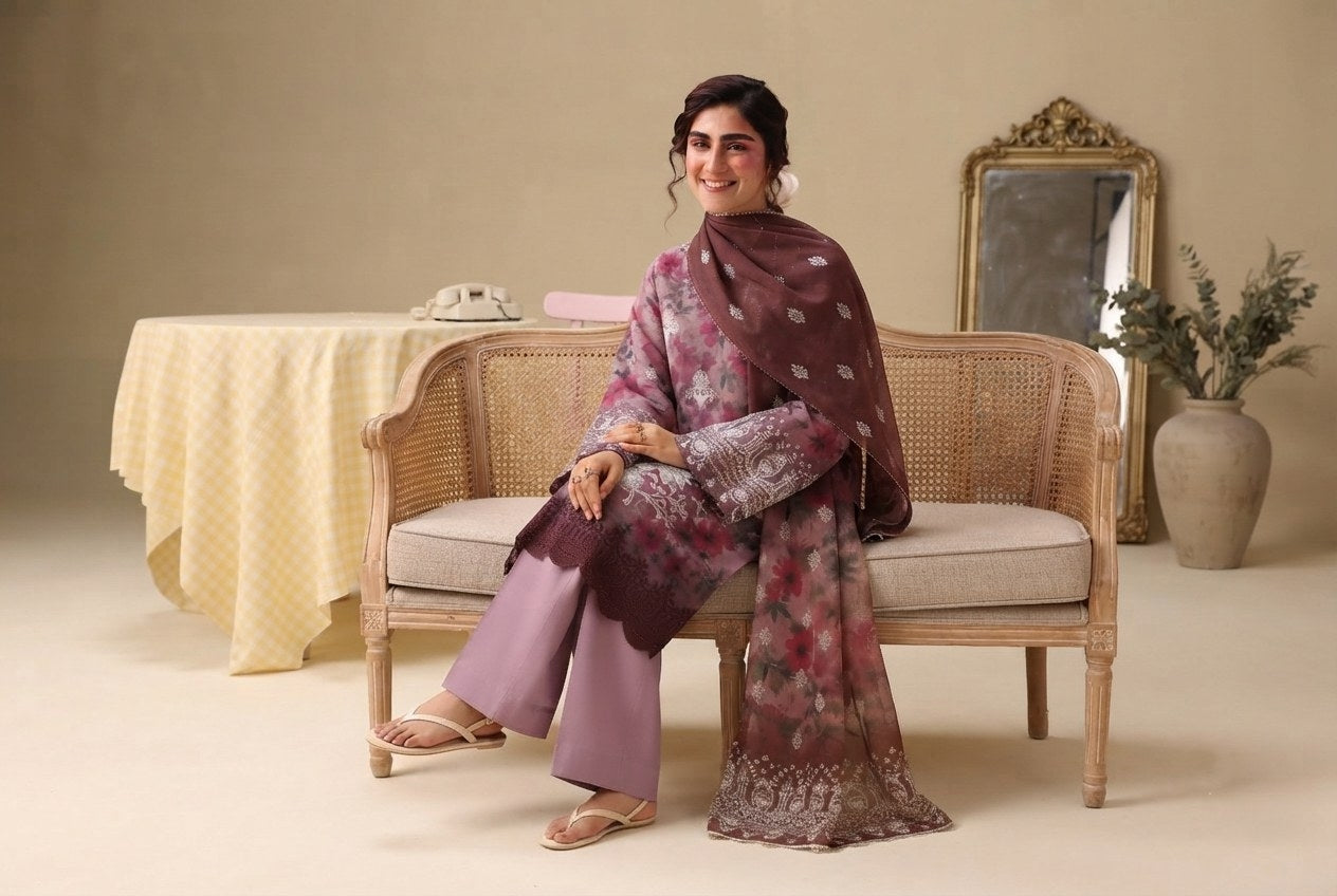 PC - 071 Luxury Printed Doria Lawn with Embroidery