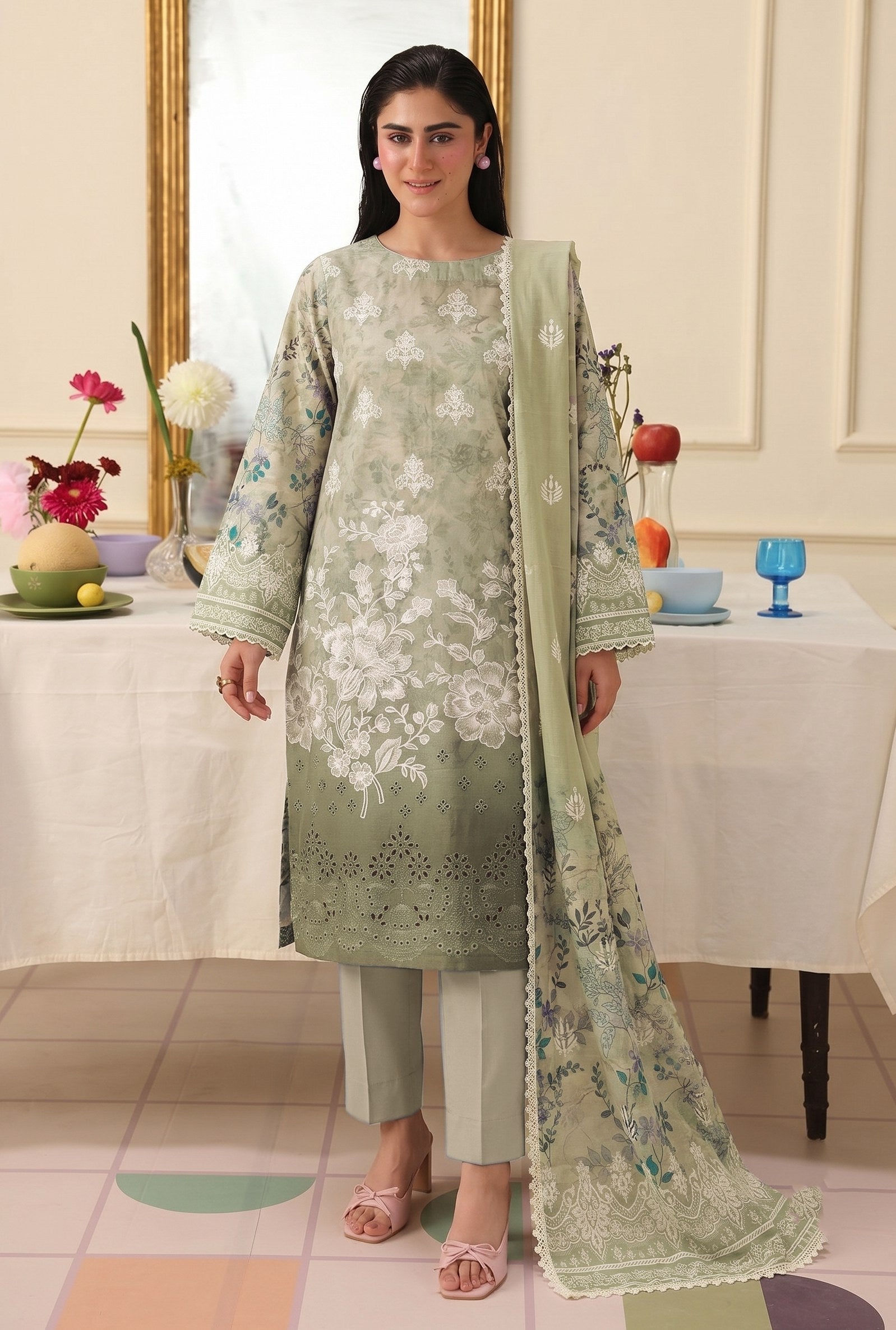 PC - 072 Luxury Printed Doria Lawn with Embroidery