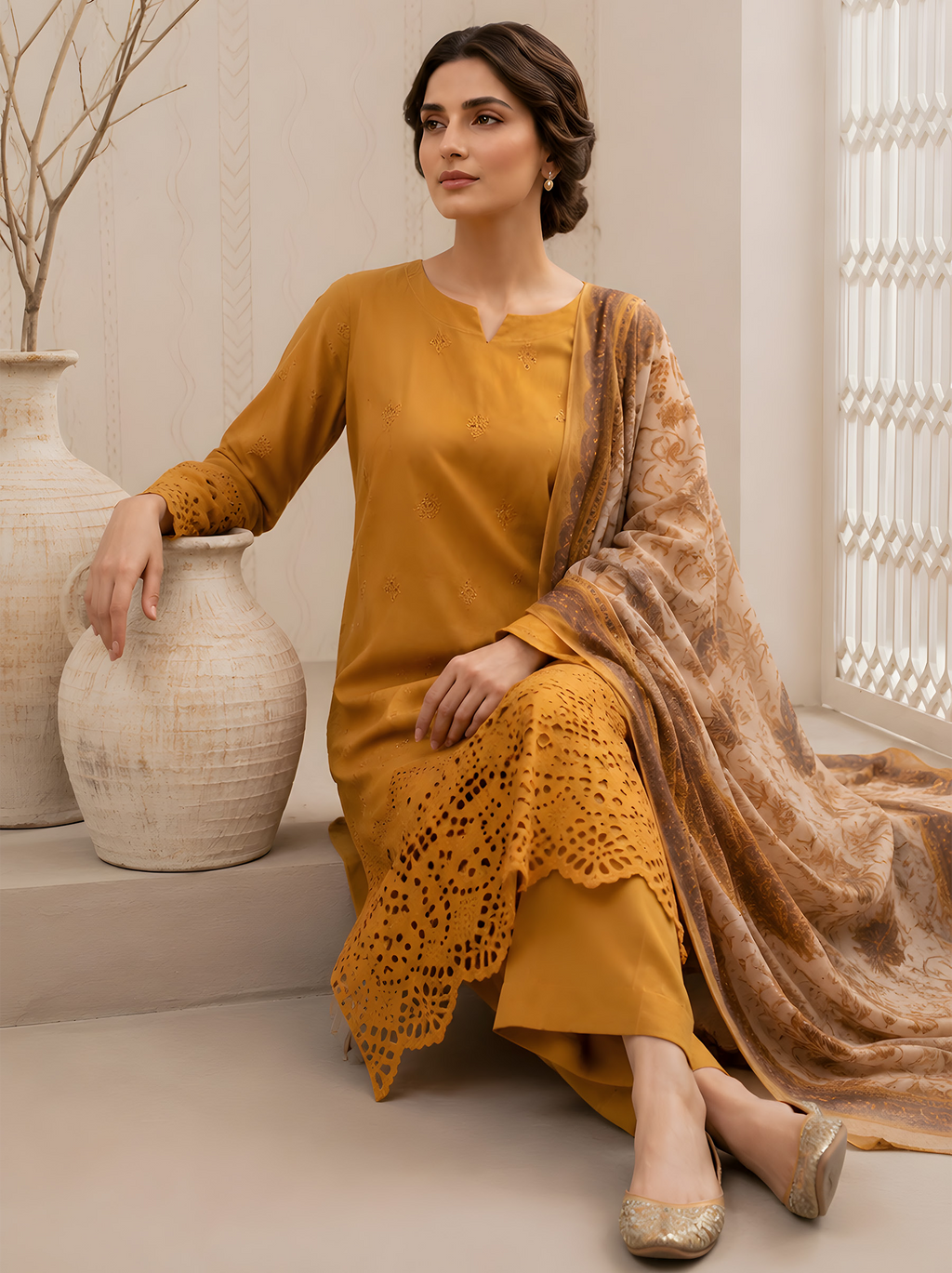 PC  - 083 CHICKENKARI 3 PIECE LAWN UNSTITCEHD SUIT