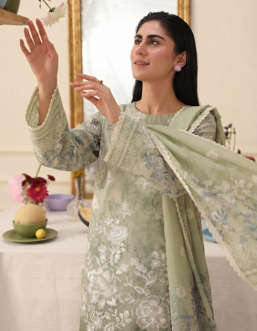 PC - 072 Luxury Printed Doria Lawn with Embroidery