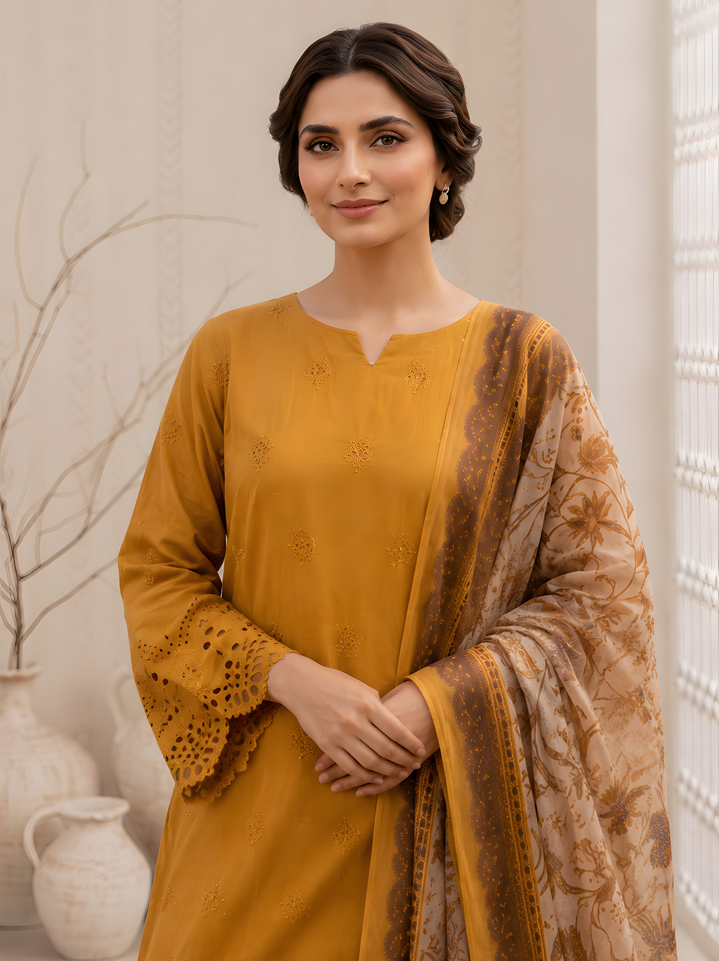 PC  - 083 CHICKENKARI 3 PIECE LAWN UNSTITCEHD SUIT