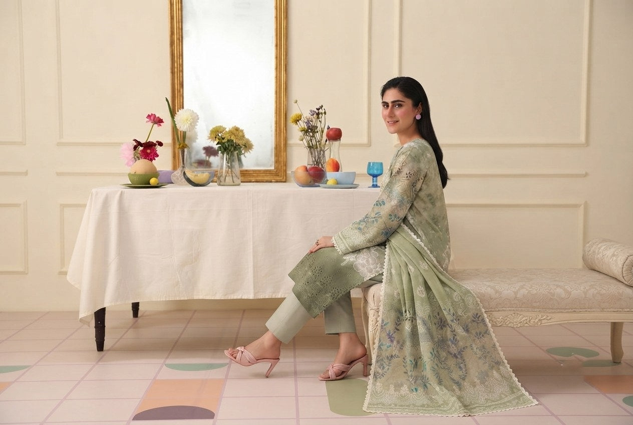 PC - 072 Luxury Printed Doria Lawn with Embroidery