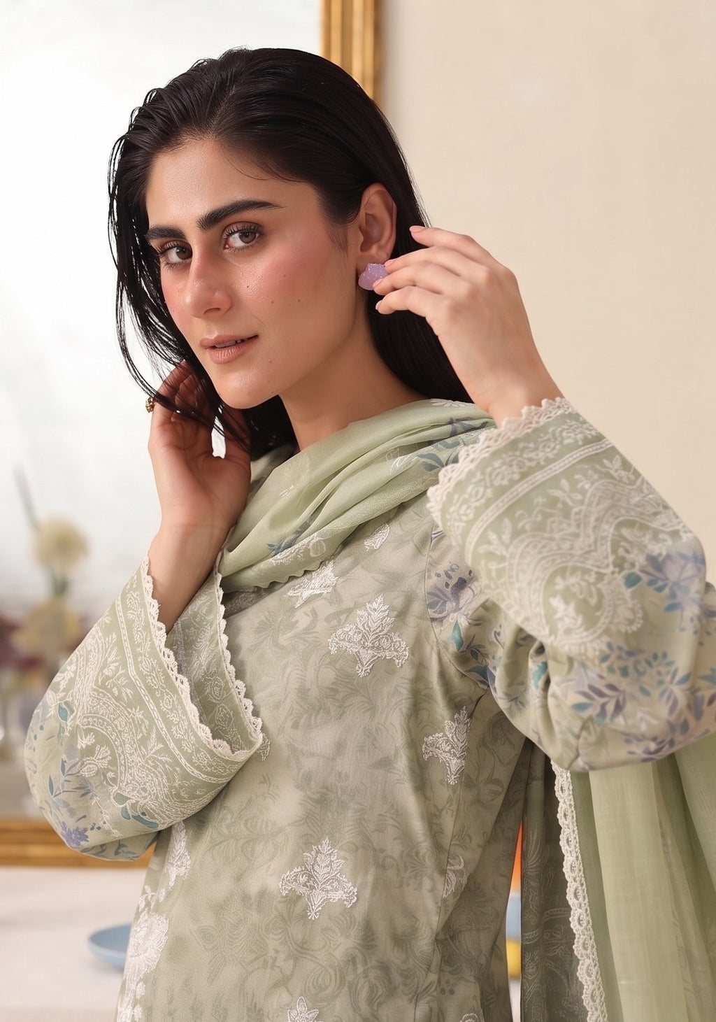PC - 072 Luxury Printed Doria Lawn with Embroidery