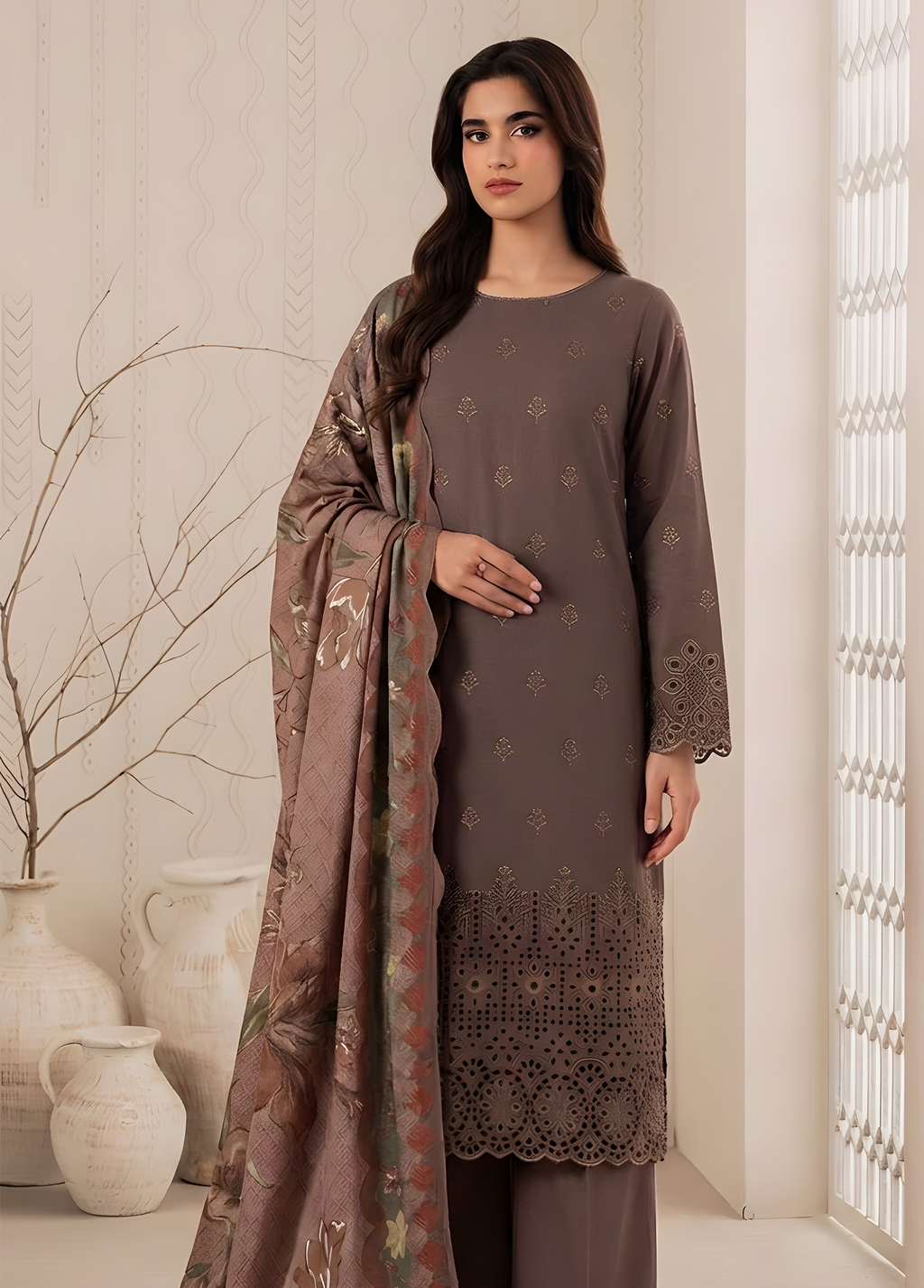 PC  - 082 CHICKENKARI 3 PIECE LAWN UNSTITCEHD SUIT