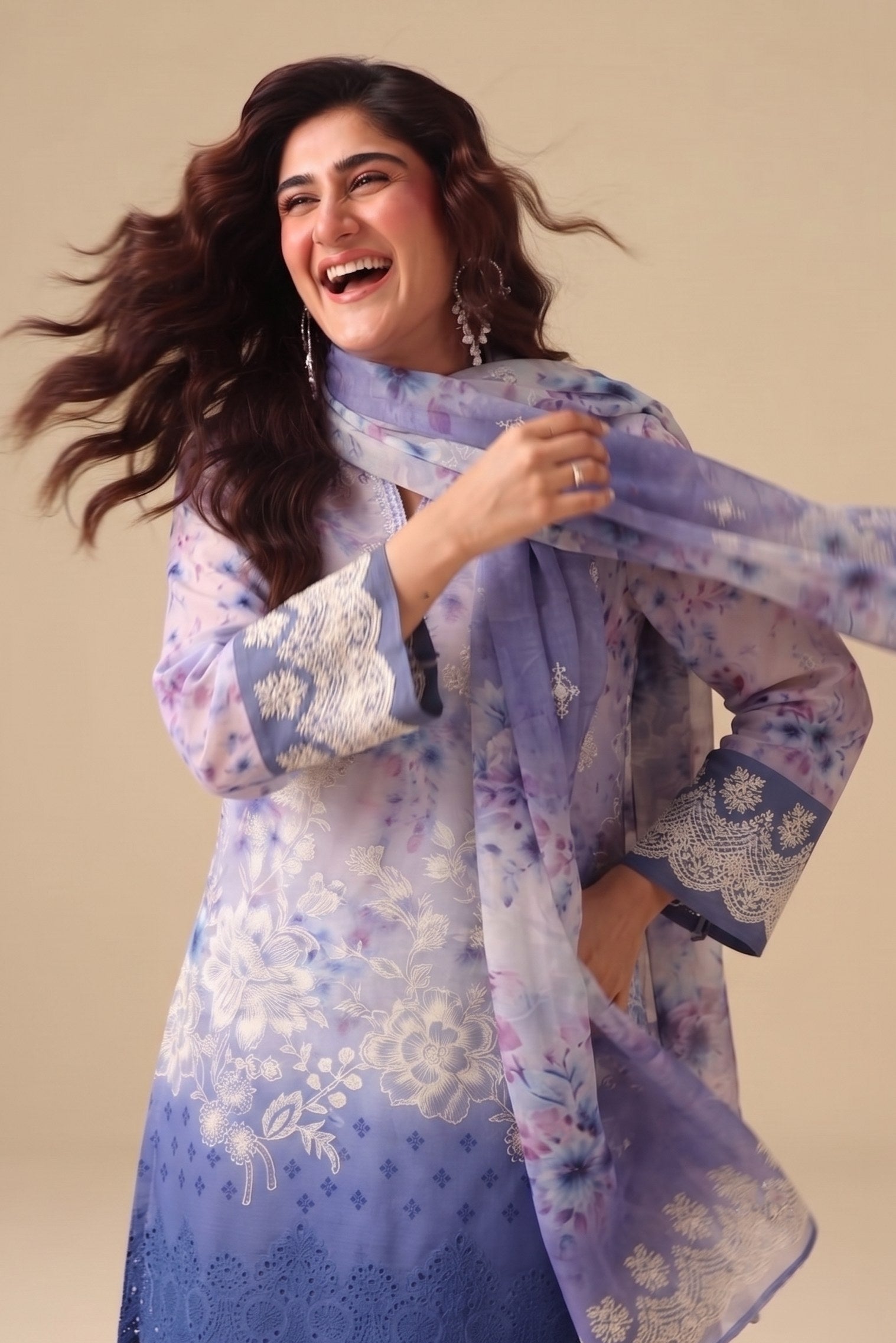 PC - 073 Luxury Printed Doria Lawn with Embroidery