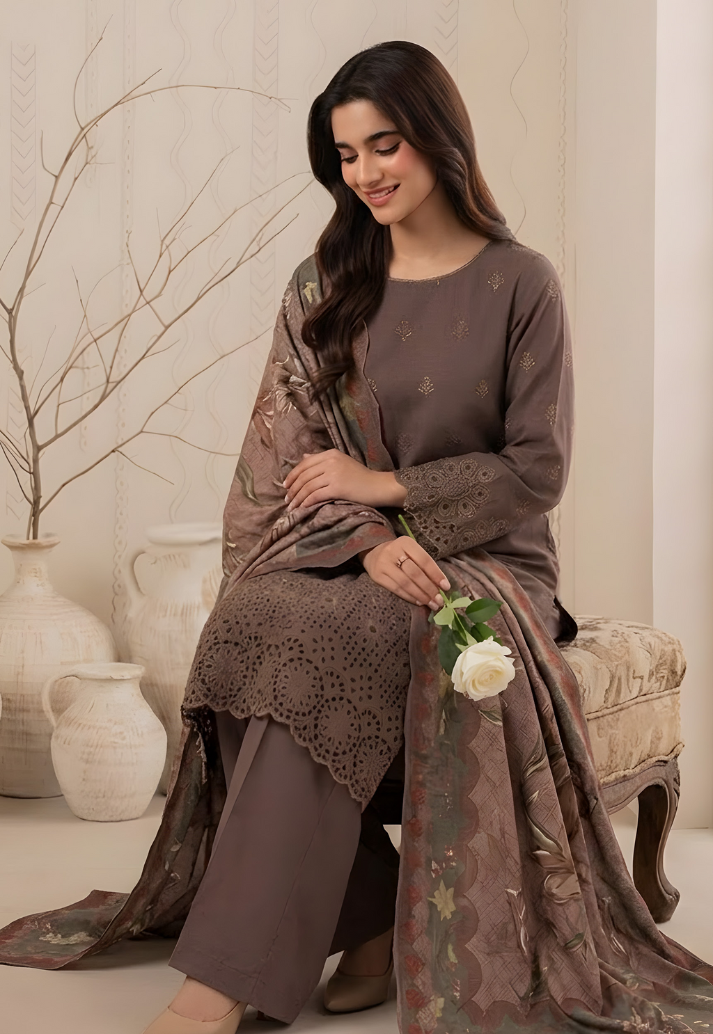 PC  - 082 CHICKENKARI 3 PIECE LAWN UNSTITCEHD SUIT