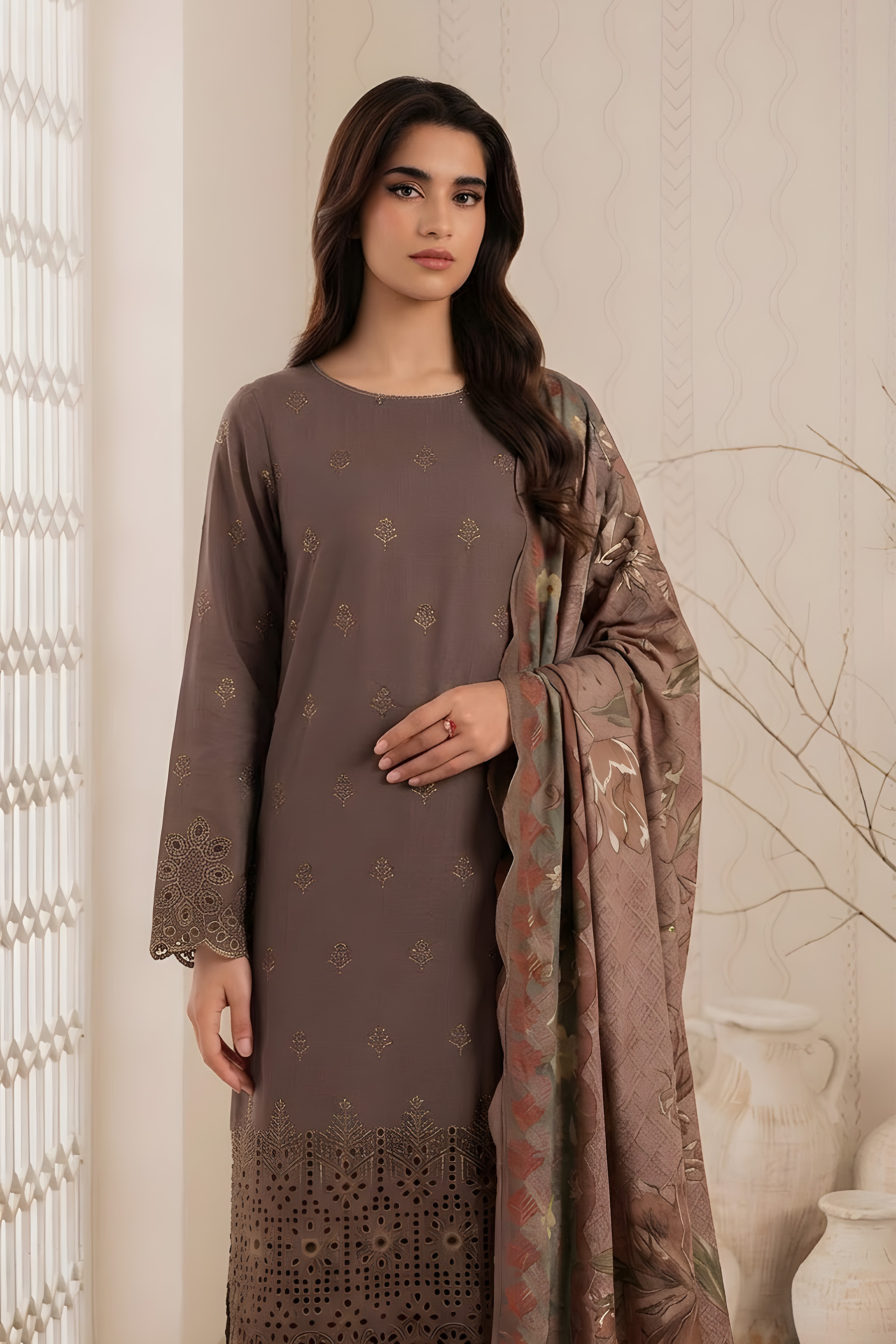 PC  - 082 CHICKENKARI 3 PIECE LAWN UNSTITCEHD SUIT