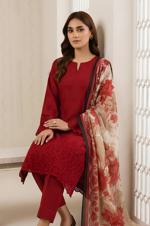 PC  - 081 CHICKENKARI 3 PIECE LAWN UNSTITCEHD SUIT