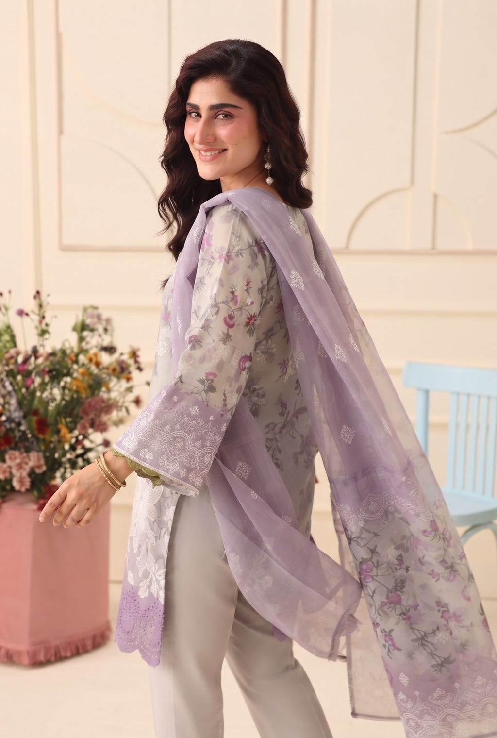 PC - 075 Luxury Printed Doria Lawn with Embroidery