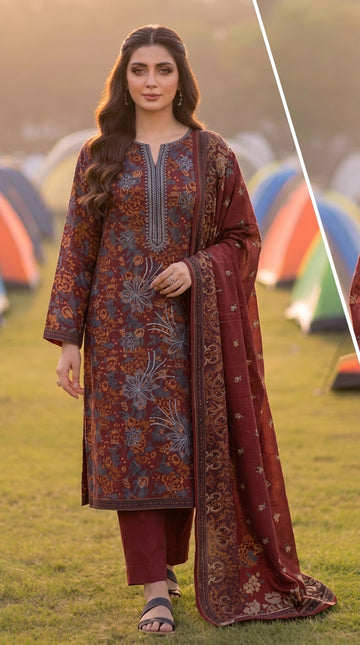 A033 Unstitched embroidered dhanak Suit 3 PC
