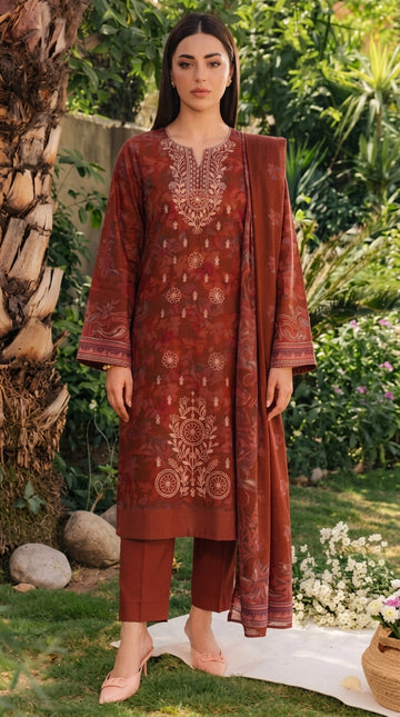 A036 Unstitched embroidered dhanak Suit 3 PC