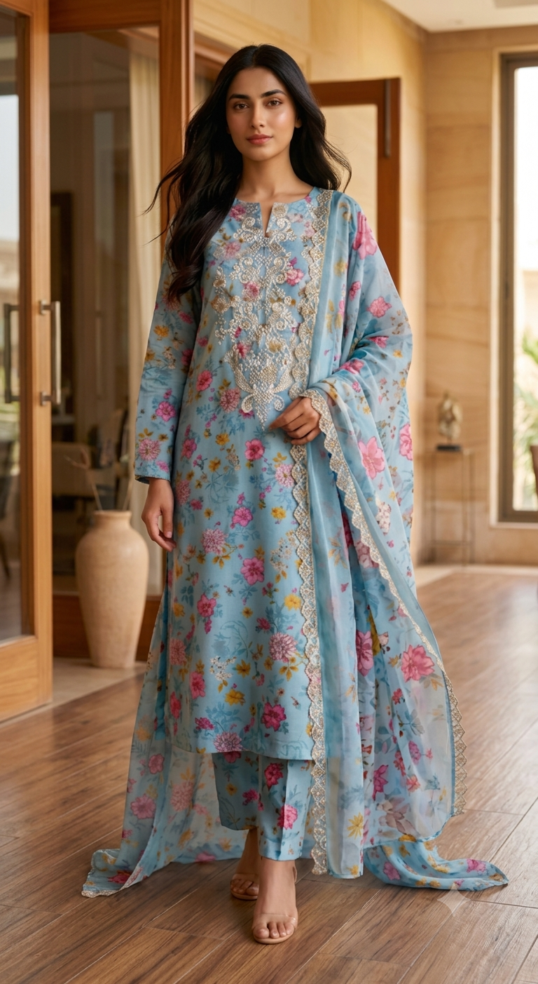 PC - 167 3PC Lawn Embroidered Suit with Chiffon Dupatta