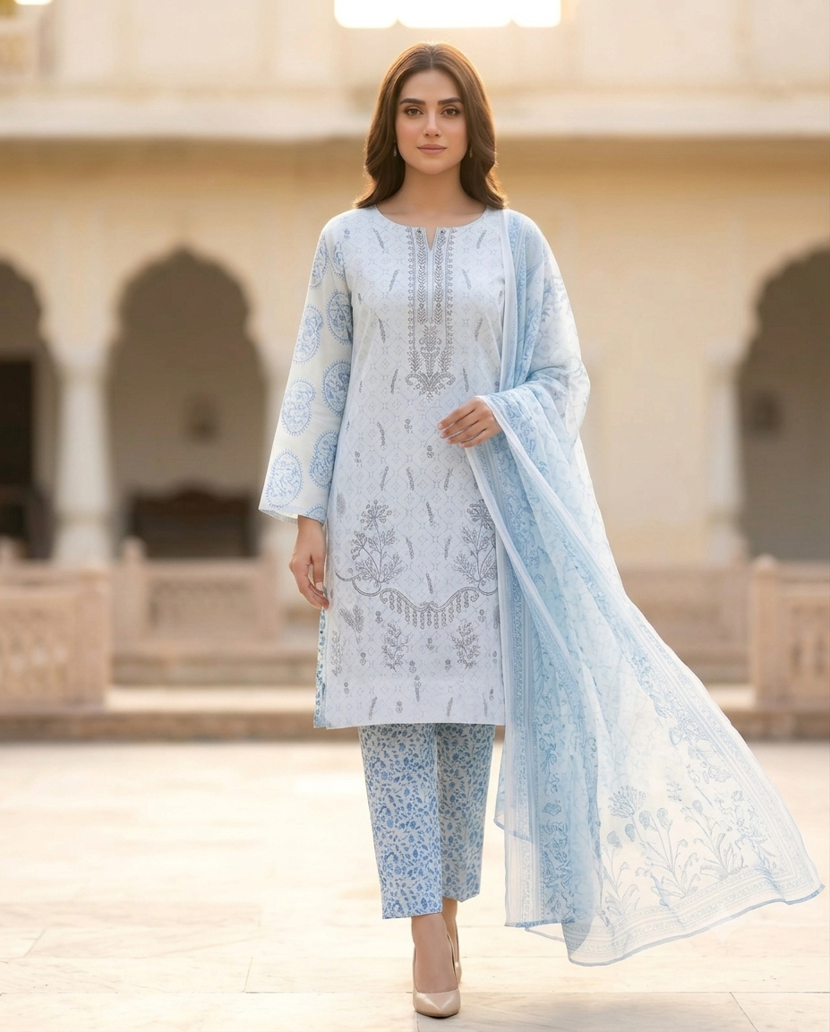 PC - A064 3PC Embroidered Lawn Suit with Chiffon Dupatta
