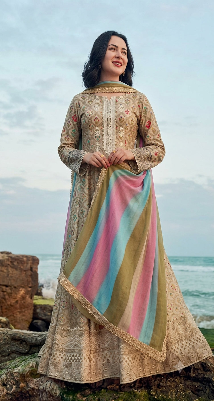 PC - A070 3PC Embroidered Lawn Suit with Chiffon Dupatta