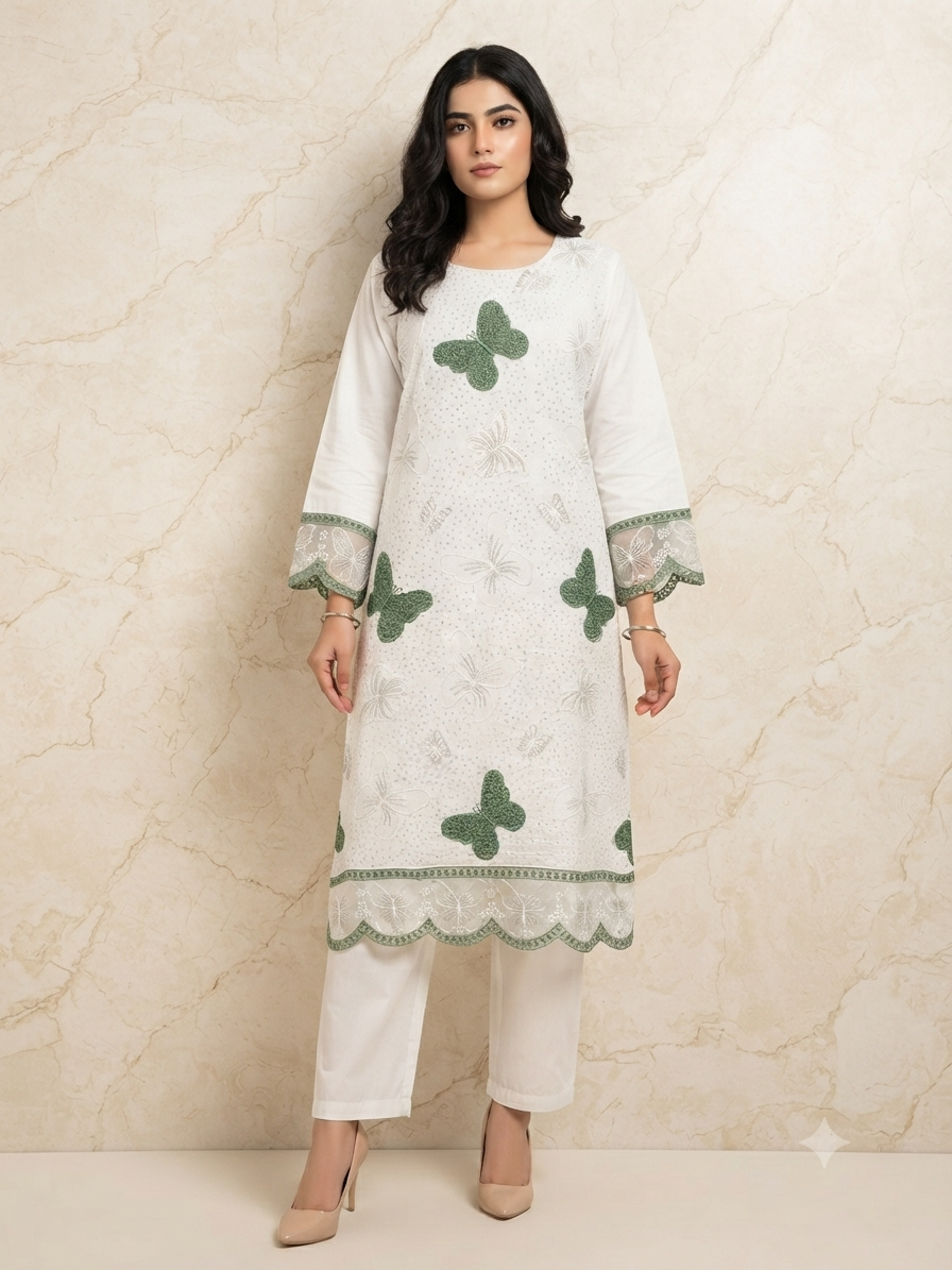 PC - 031 Embroidered Stitched Lawn Suit - Butterfly Elegance 2PC