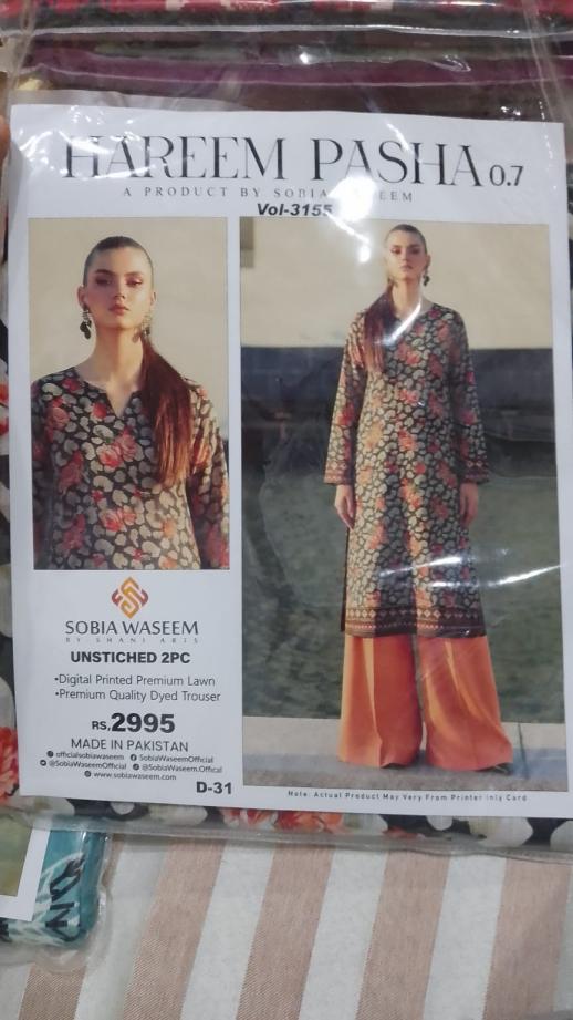 PC - D31 Digital Printed Premium Lawn Unstitched 2 PC Suit