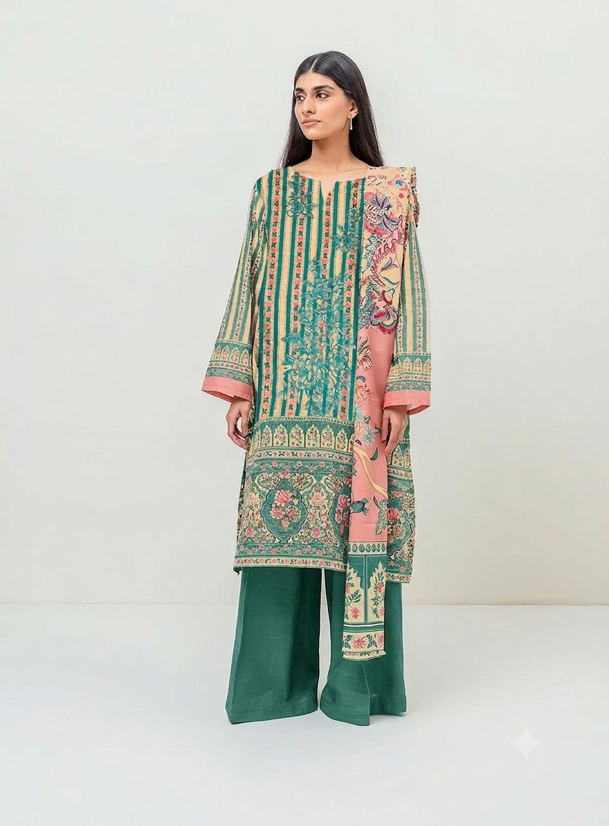 PC - A061 3PC Embroidered Lawn Suit with Chiffon Dupatta