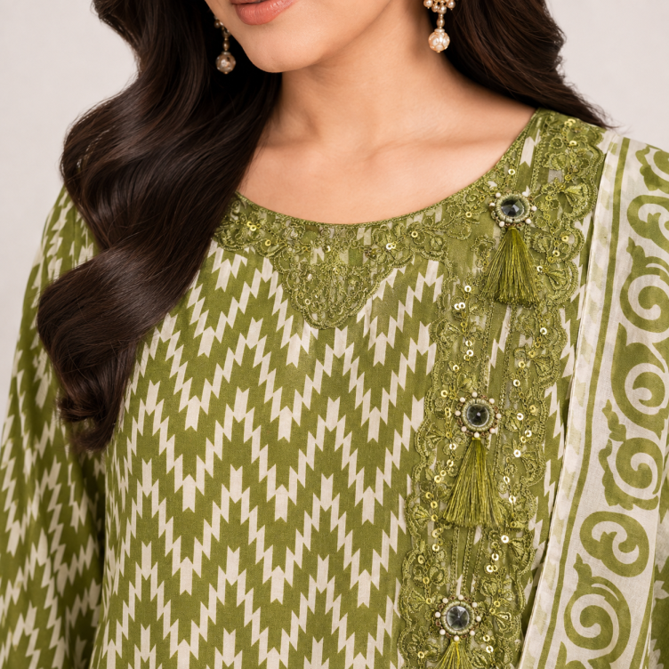PC-37 Embroidered 3Pc Stitched Party Wear Suit