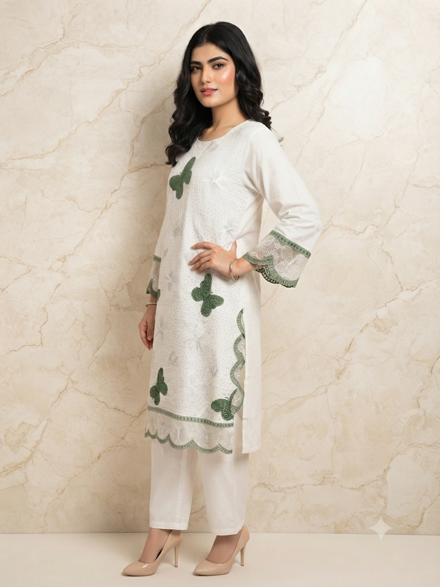 PC - 031 Embroidered Stitched Lawn Suit - Butterfly Elegance 2PC